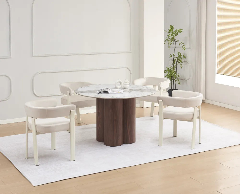 Table à manger Halo Pied Effet Noyer Céramique Brun 120Cm
