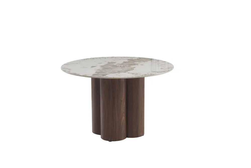 Table à manger Halo Pied Effet Noyer Céramique Brun 120Cm