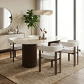 Table à manger Keysha Pied Effet Noyer Plateau Céramique Travertin Brillant 180X90X75 Cm