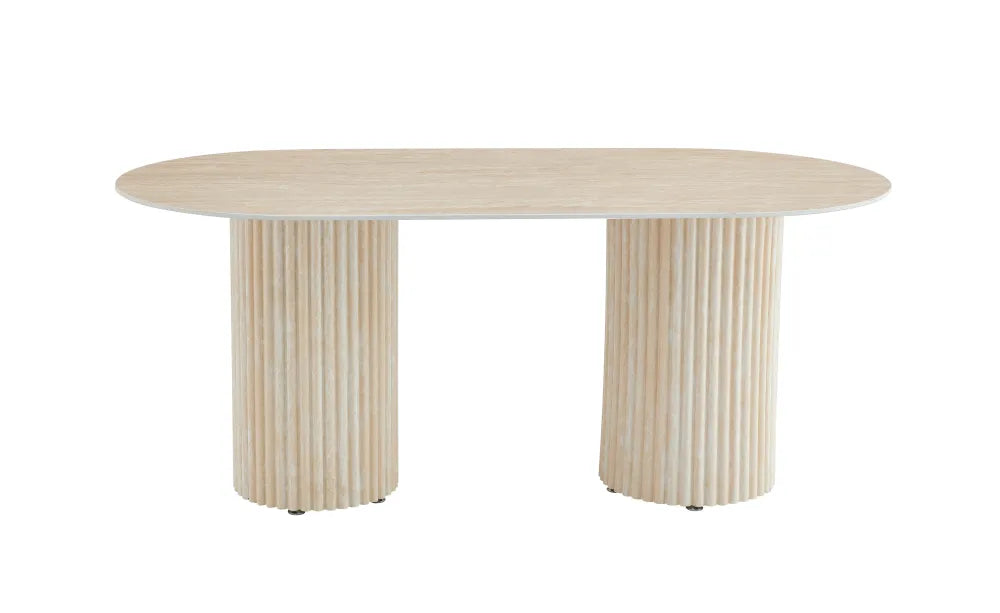 Table à manger Keysha Pied Travertin Plateau Céramique Travertin Mat 160X90X75 Cm