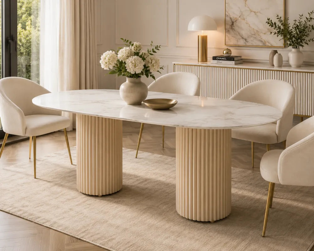 Table à manger Keysha Travertin Céramique Moka 180X90Cm