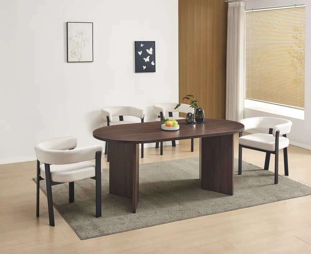 Table à manger Page Pied Mdf Effet Noyer Plateau Effet Bois Noyer 180X90X75Cm
