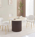 Table à manger Ronde Baietaa Pied Effet Noyer Plateau Céramique Travertin Mat 120Cm