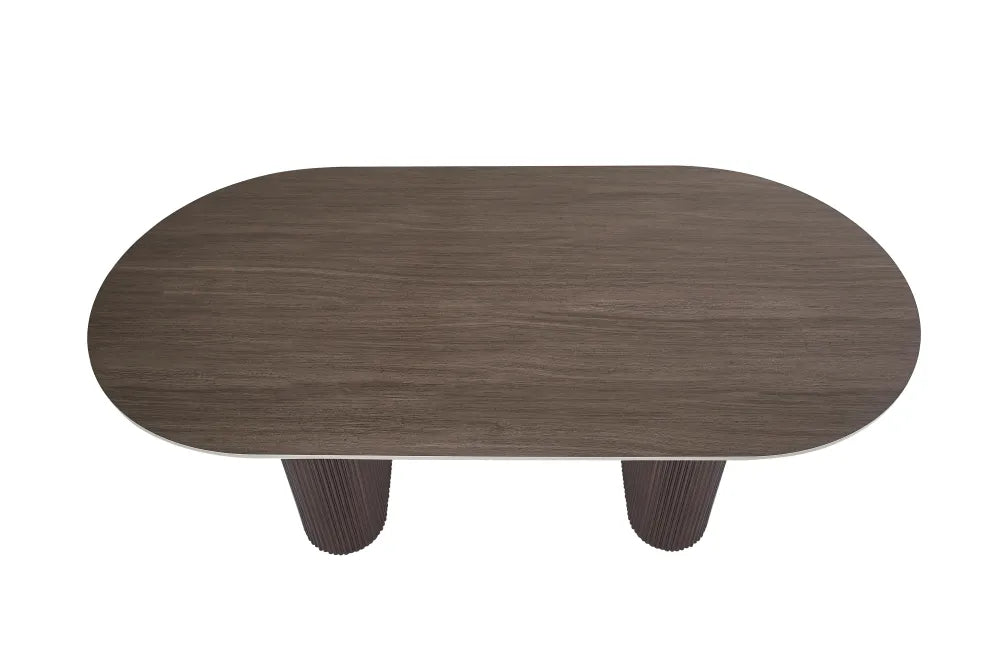 Table à manger Roxy Pied Noyer Céramique Effet Noyer 180X90X75 Cm