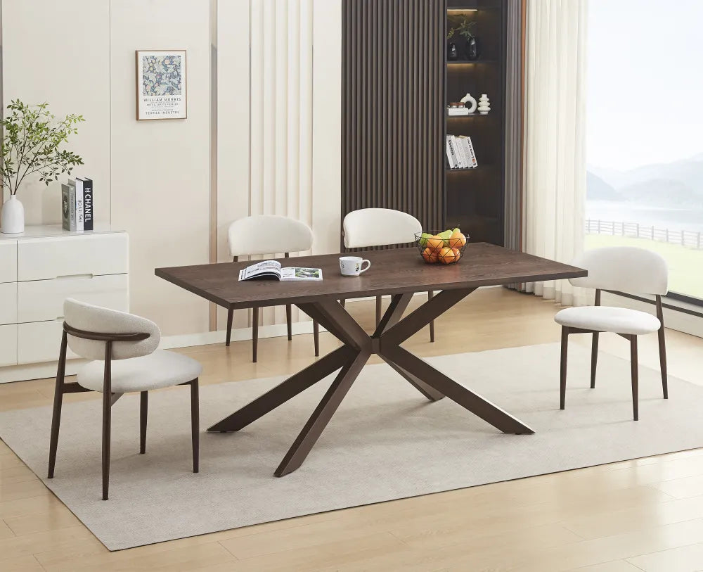 Table à manger Xavier Plateau Mdf Effet Bois Noyer Pied métal Effet Noyer 180X90X75Cm