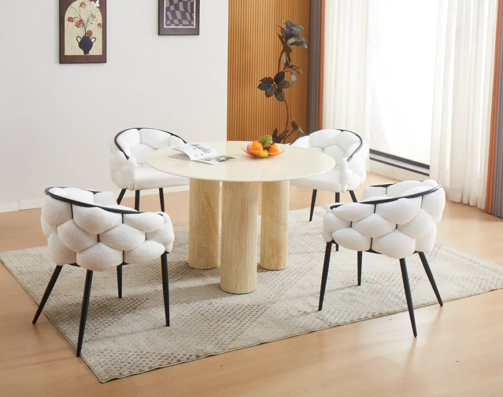 Table Repas Anaïs Pieds métal Travertin Plateau Céramique Beige 120 Cm