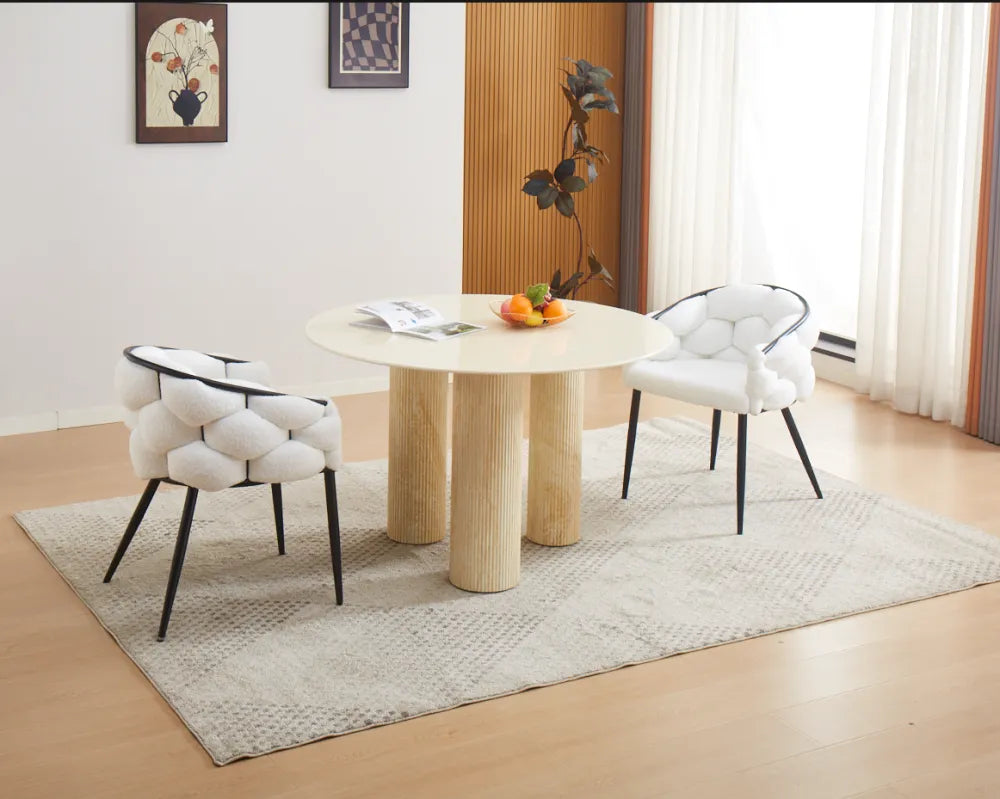 Table Repas Anaïs Pieds métal Travertin Plateau Céramique Beige 120 Cm