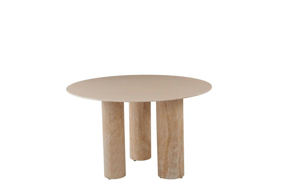 Table Repas Anaïs Pieds métal Travertin Plateau Céramique Beige 120 Cm