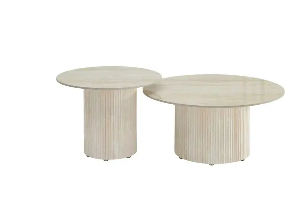 Table Basse Baieta Pied Travertin Plateau Céramique Travertin Brillant 80+60Cm