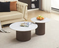 Table Basse Baieta Pied Effet Noyer Plateau Céramique Marbre Blanc 80+60Cm