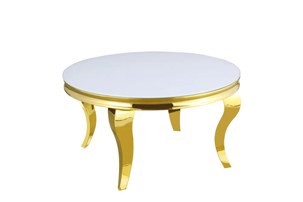 Table Basse Baroque Ronde doré Verre Ultra Blanc 80X45Cm