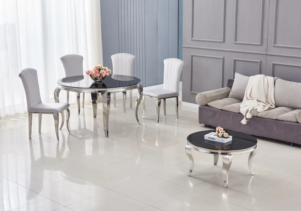 Table Basse Baroque Ronde chromé Noir 80X45 Cm