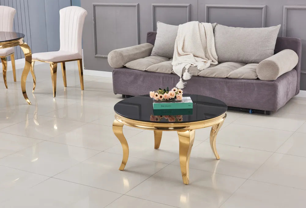 Table Basse Baroque Ronde doré Noir 80X45 Cm