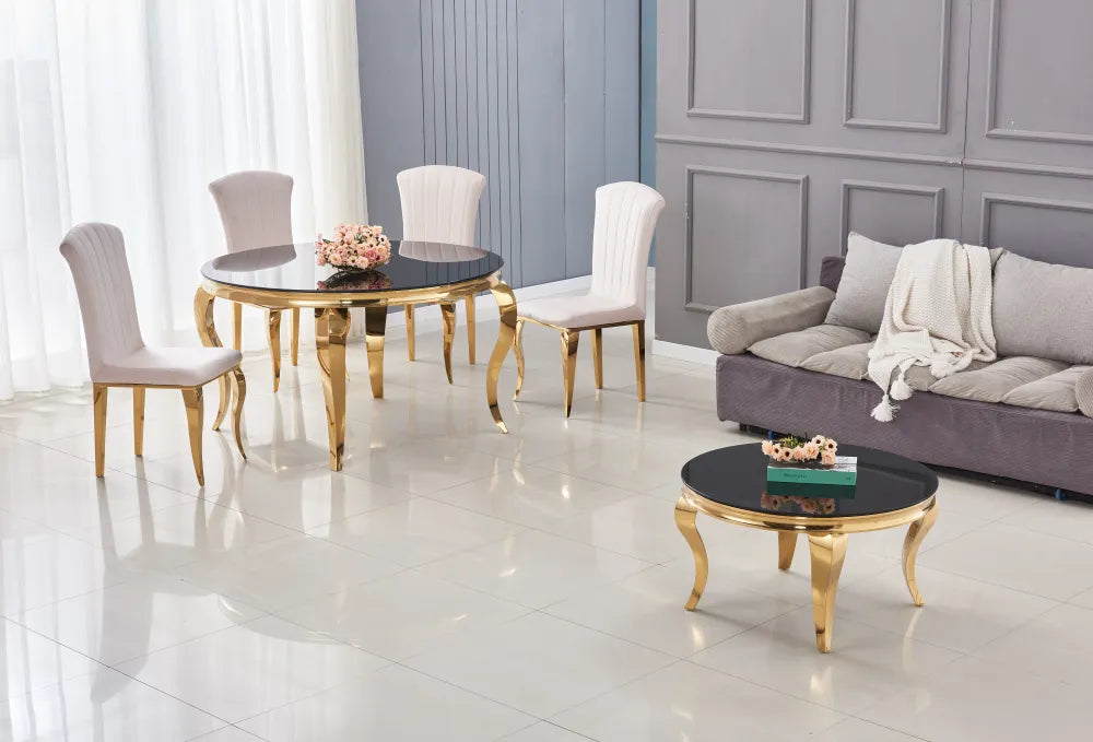 Table Basse Baroque Ronde doré Noir 80X45 Cm
