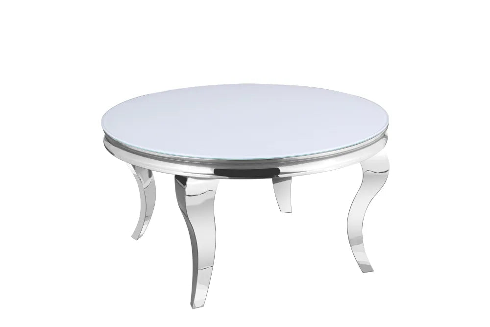 Table Basse Baroque Ronde chromé Verre Ultra Blanc 80X45Cm