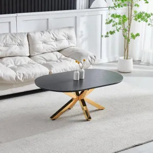 Table basse Ophélia en céramique noire – Pieds dorés – 120 × 70 cm