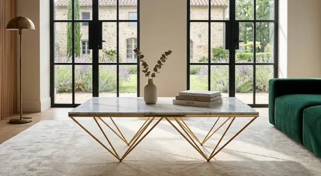 Table Basse Dita doré Marbre Blanc