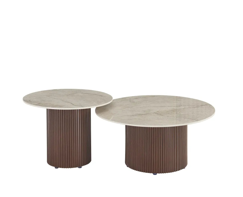 Table Basse Duo Baieta Pieds Effet Noyer Plateau Céramique Shakespeare 80+60