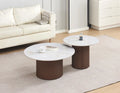 Table Basse Duo Baieta Pieds Effet Noyer Plateau Céramique Moka 80+60