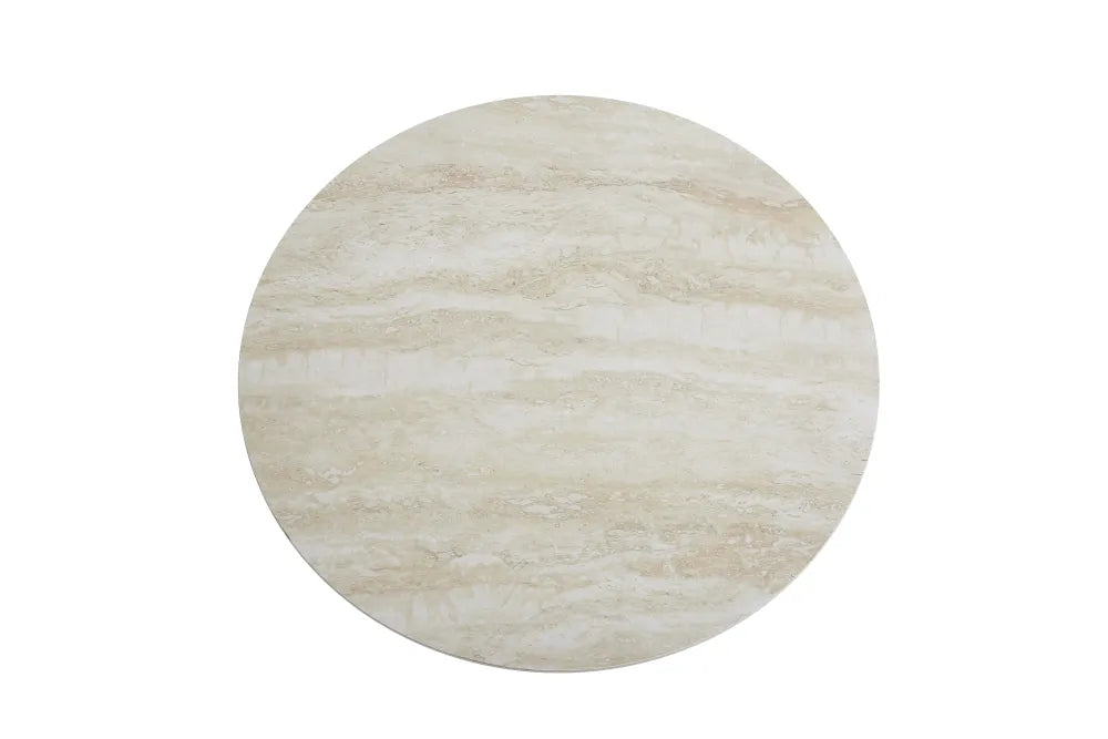Table Basse Famous Pied Travertin Plateau Ceramiue Travertin Brillant 80Cm