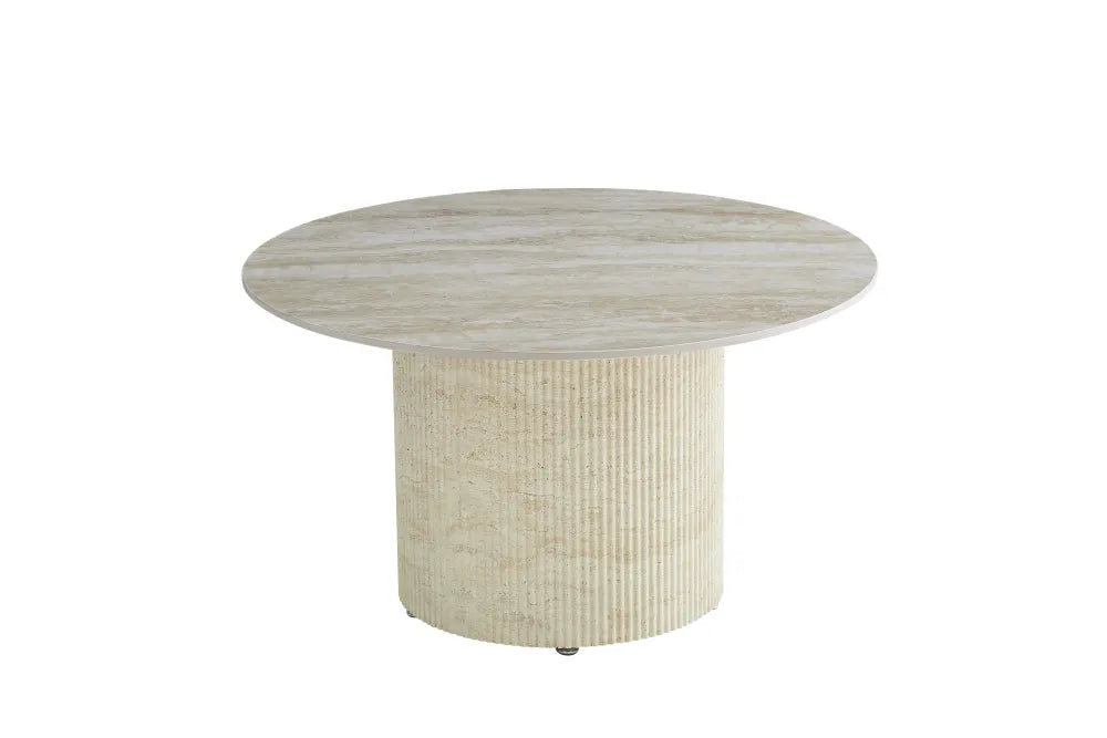 Table Basse Famous Pied Travertin Plateau Ceramiue Travertin Brillant 80Cm
