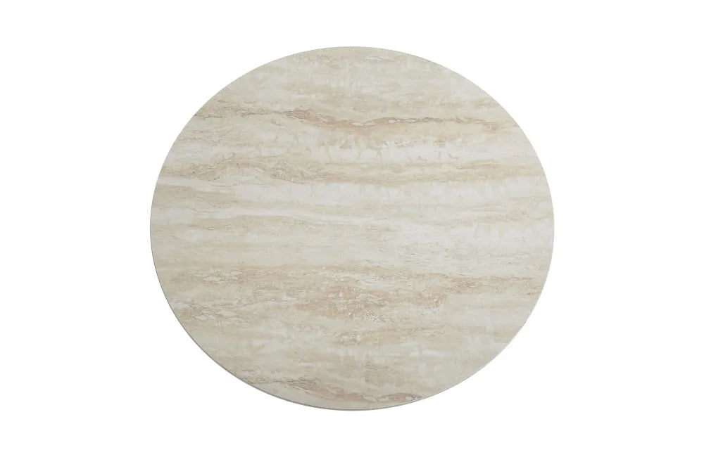 Table Basse Famous Pied Effet Noyer Plateau Céramique Travertin Brillant 80Cm
