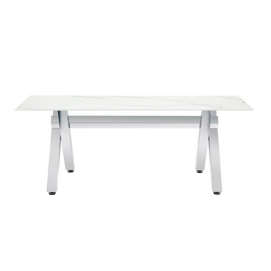 Table basse Ixe marbre blanc pieds chrome