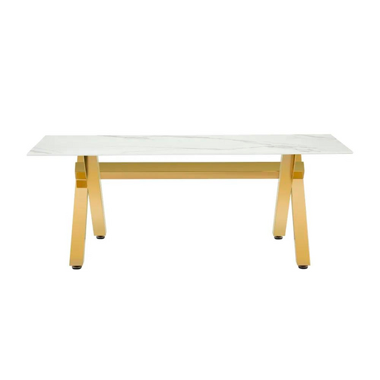 Table basse Ixe marbre blanc pieds or