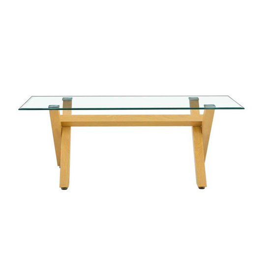 Table basse Ixe verre trempé pieds en bois