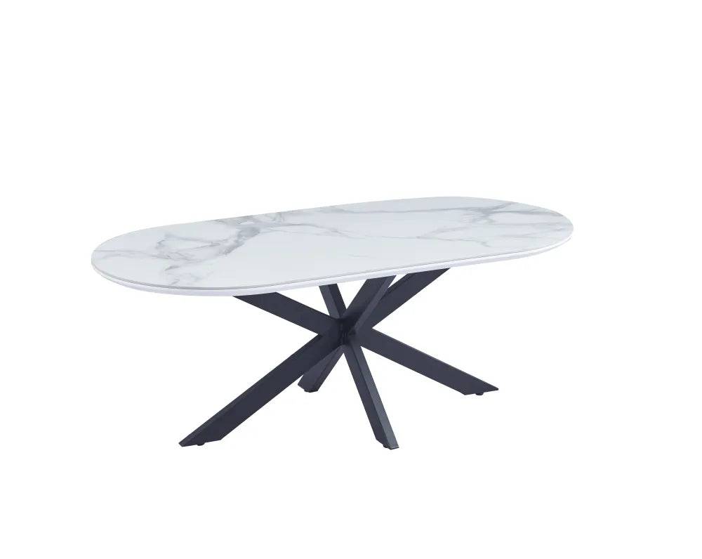 Table Basse Manon Pied métal Noir Plateau Céramique Marbre Blanc 120X60Cm
