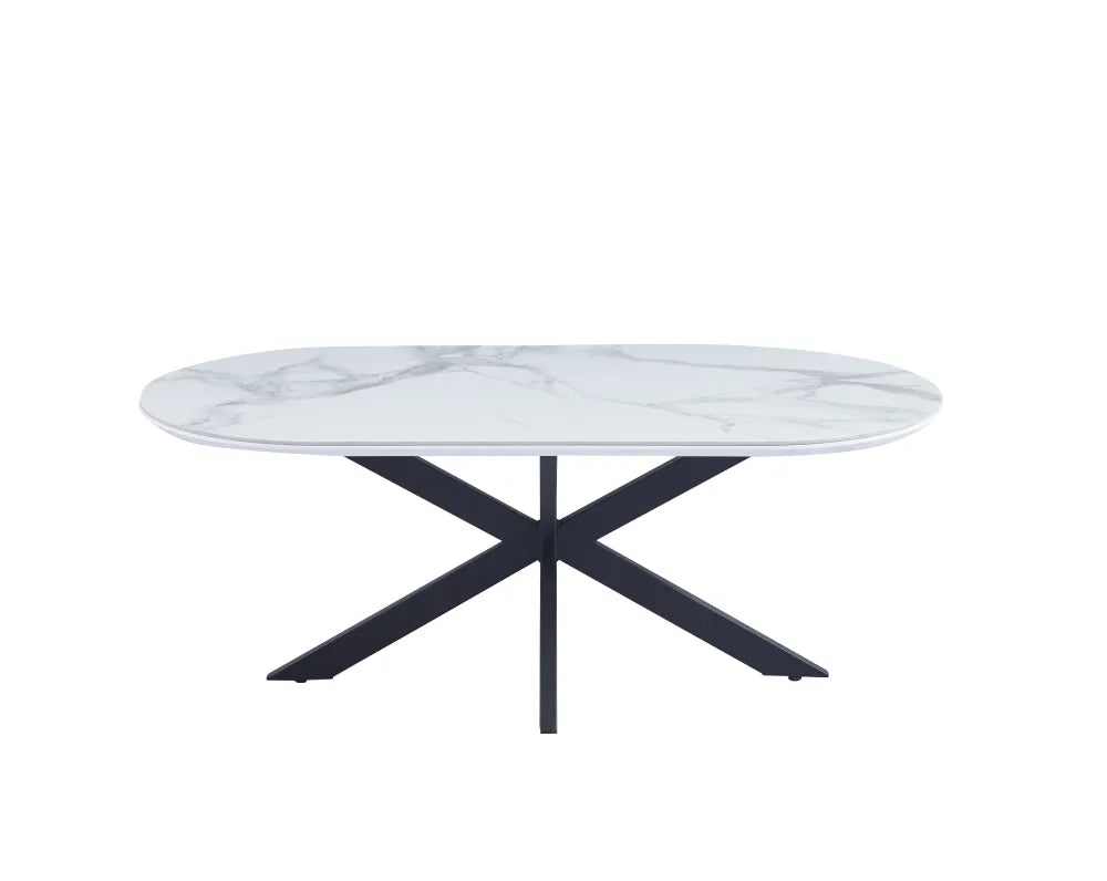 Table Basse Manon Pied métal Noir Plateau Céramique Marbre Blanc 120X60Cm