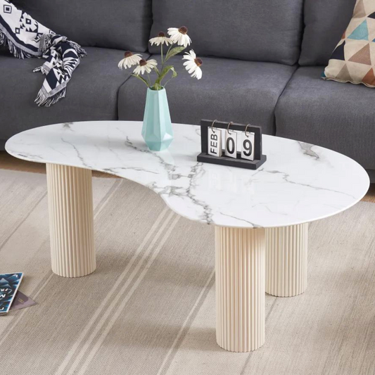 Table basse pylone marbre blanc pieds blanc