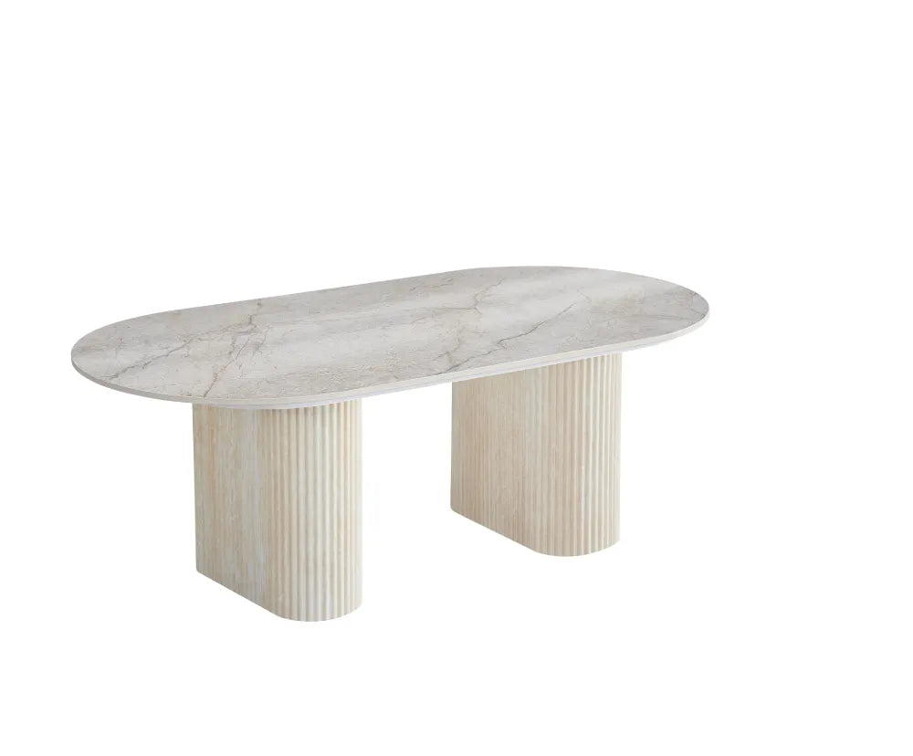 Table Basse Roxy Pied Travertin Céramique Shakespeare Gris 120X60Cm