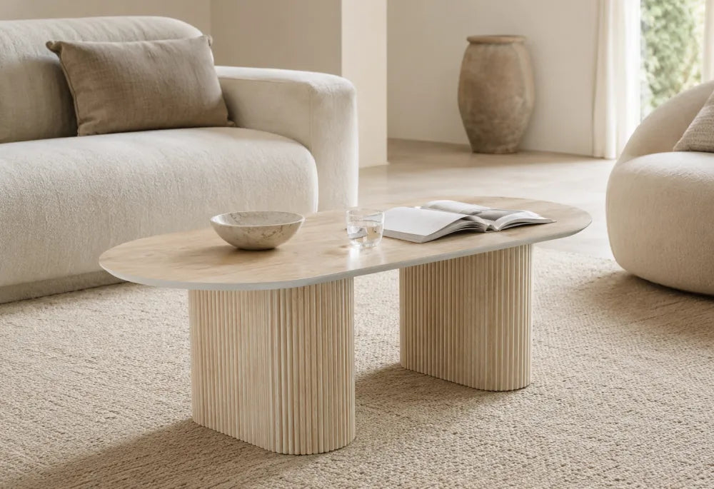 Table Basse Roxy Pied Effet Travertin Céramique Travertin Mat 120X60X45Cm