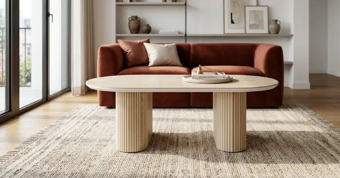 Table Basse Roxy Pied Effet Travertin Céramique Travertin Brillant 120X60X45Cm