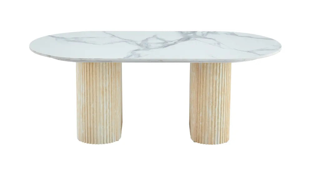 Table Basse Roxy Pied Effet Travertin Céramique Marbre Blanc 120X60X45Cm