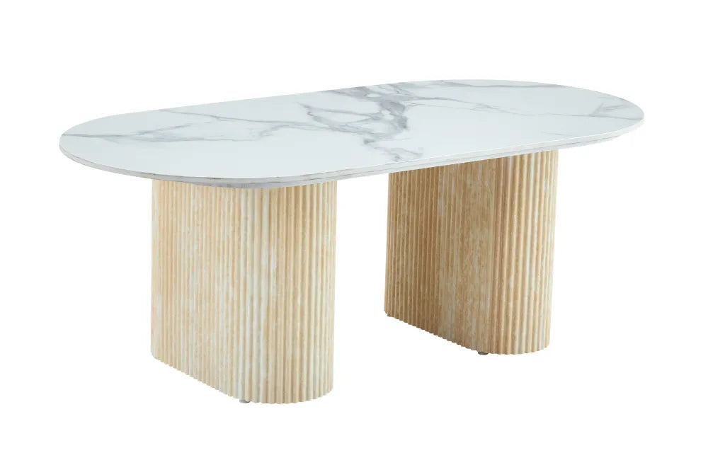 Table Basse Roxy Pied Effet Travertin Céramique Marbre Blanc 120X60X45Cm