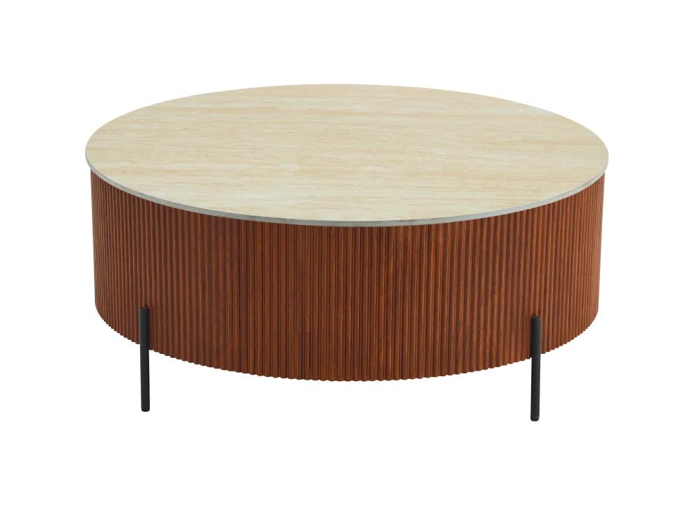 Table Basse Ruby Pied Effet Noisette Céramique Effet Travertin Mat 100Cm