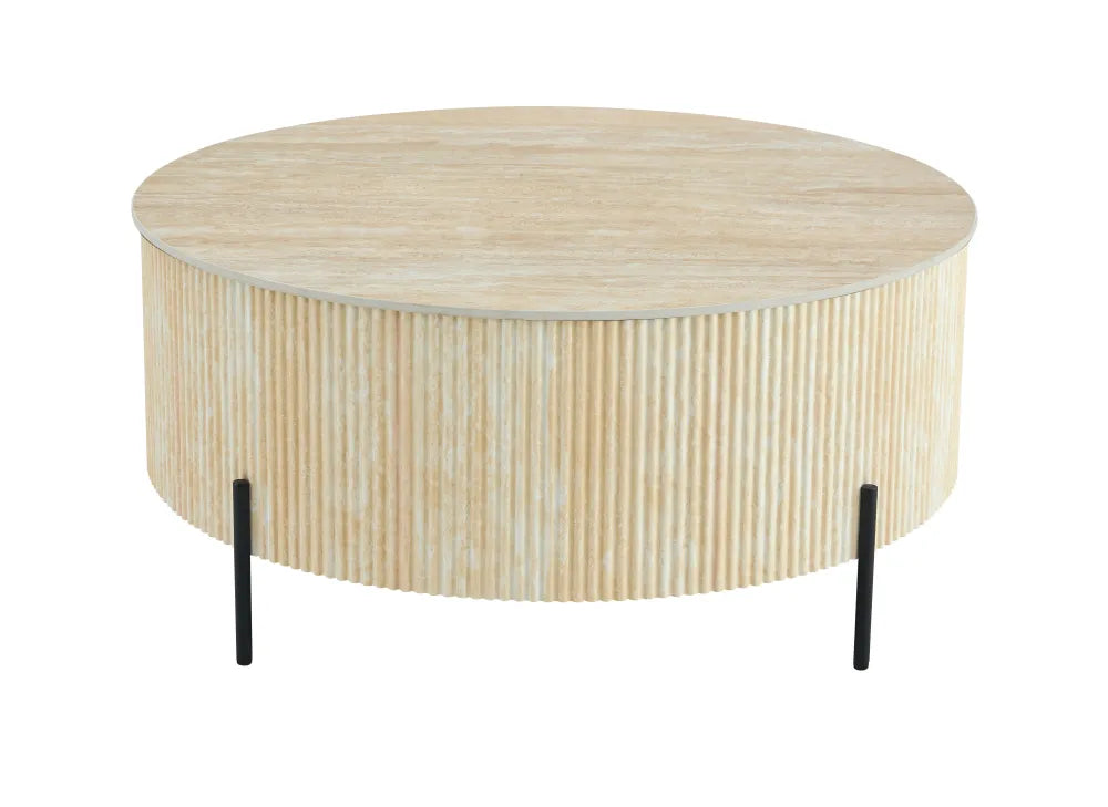 Table Basse Ruby Pied Effet Travertin Céramique Effet Travertin Mat 90Cm