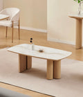 Table Basse Trinity Céramique Effet Marbre Beige & Hêtre 120 cm