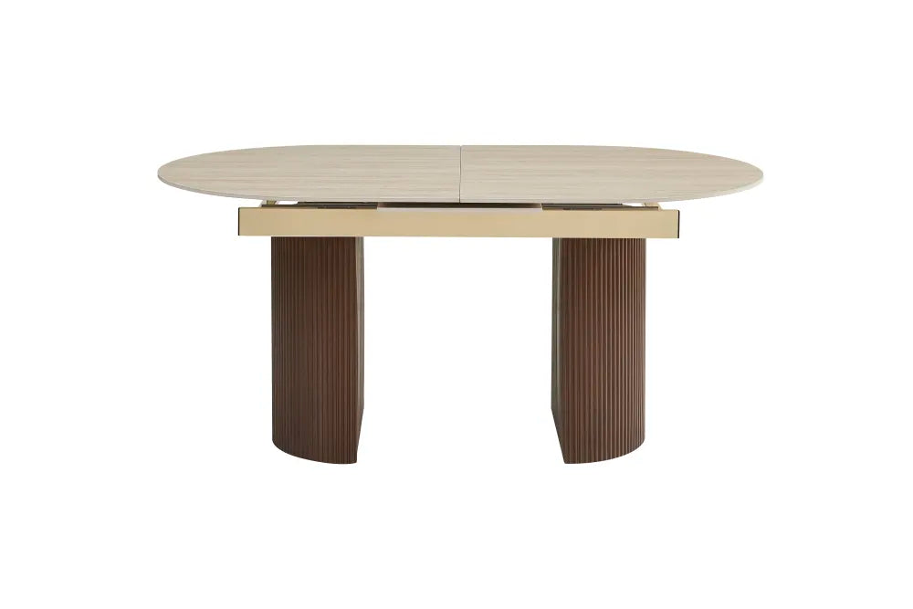 Table Extensible Sahara Pied Effet Noyer Plateau Céramique Travertin Mat 160/200X90X75Cm