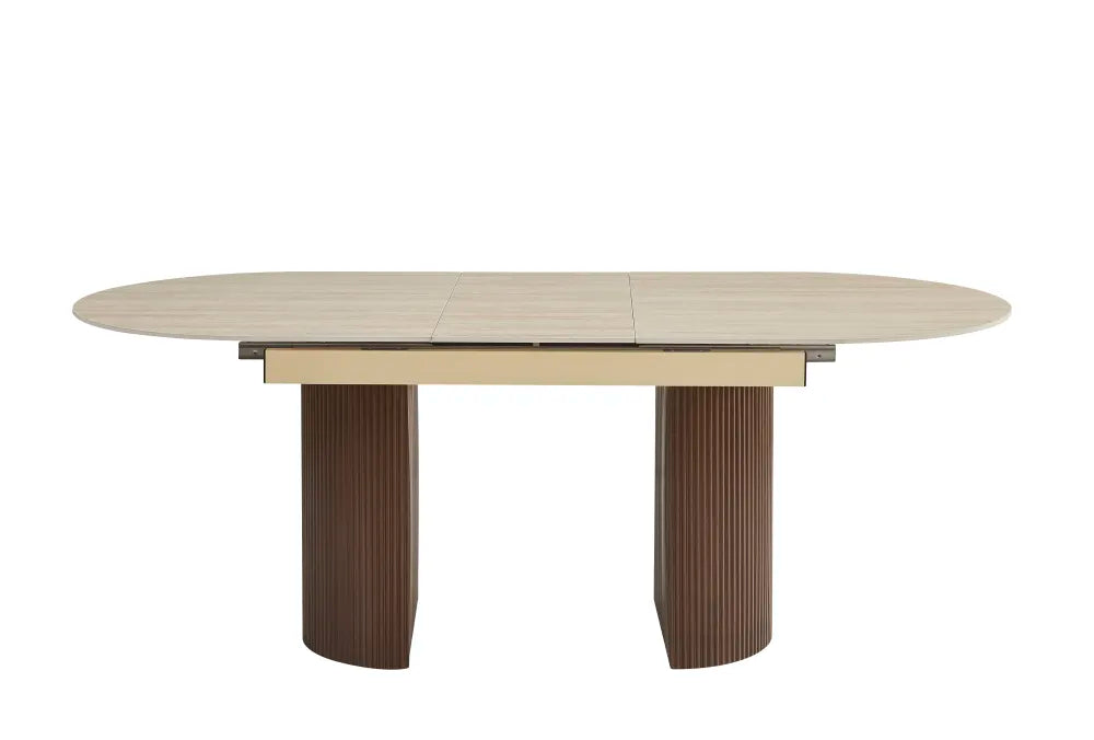 Table Extensible Sahara Pied Effet Noyer Plateau Céramique Travertin Mat 160/200X90X75Cm