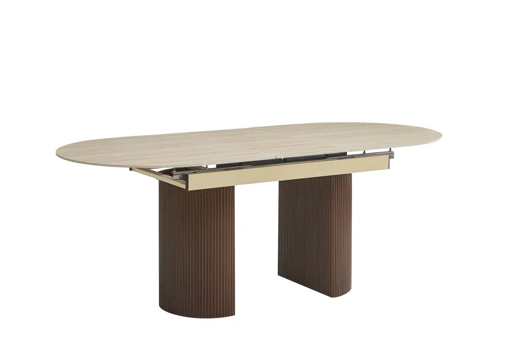 Table Extensible Sahara Pied Effet Noyer Plateau Céramique Travertin Mat 160/200X90X75Cm