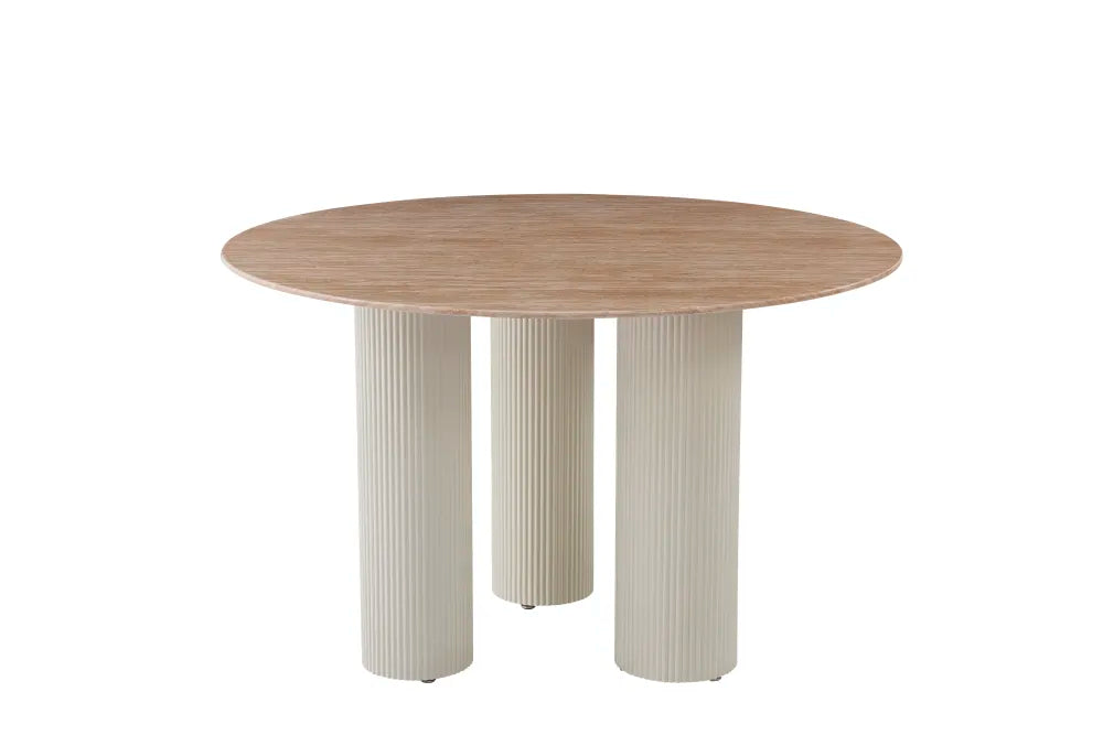 Table Repas Anaïs Pieds métal Beige Plateau Céramique Travertin 120 Cm