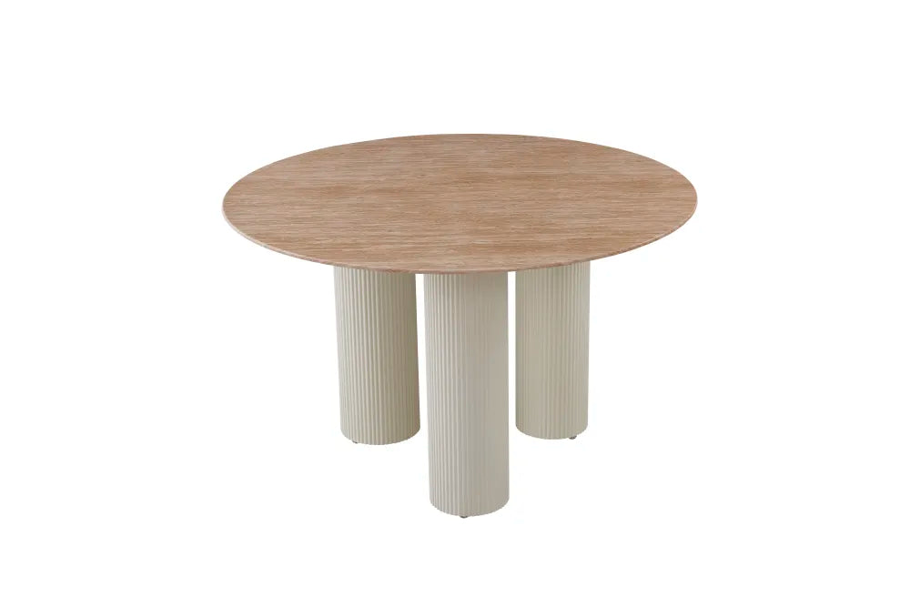 Table Repas Anaïs Pieds métal Beige Plateau Céramique Travertin 120 Cm