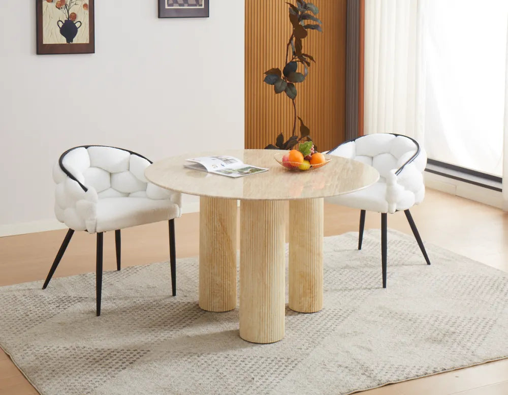 Table Repas Anaïs Pieds métal Travertin Plateau Céramique Travertin 120 Cm