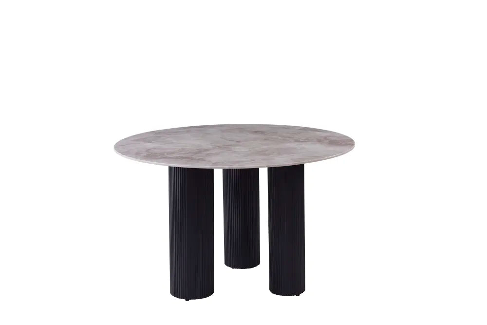 Table Repas Anaïs Pieds Noir Plateau Céramique Marbre Gris 120Cm