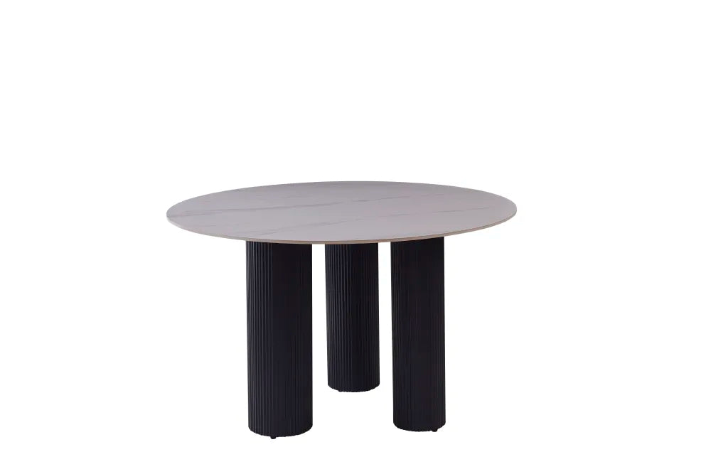 Table Repas Anaïs Pieds Noir Plateau Céramique Marbre Blanc 120Cm