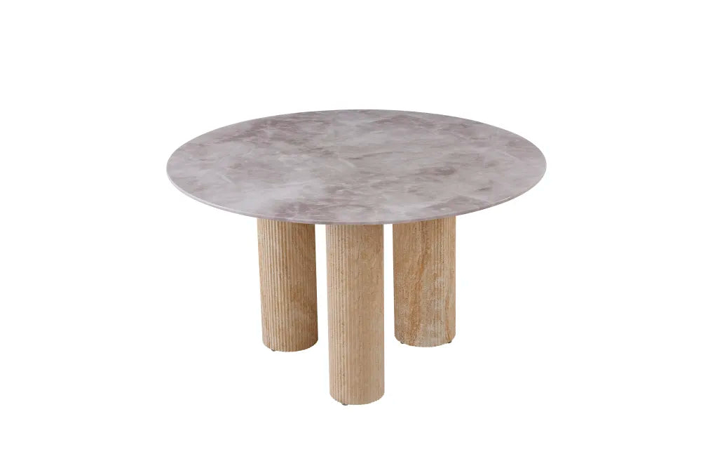 Table Repas Anaïs Pieds métal Travertin Plateau Céramique Marbre Gris 120 Cm