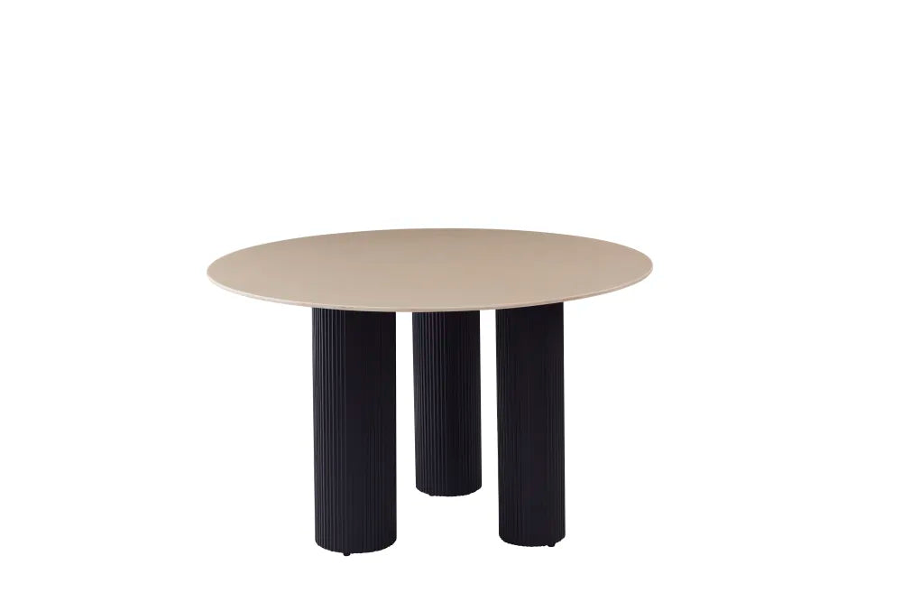 Table Repas Anaïs Pieds Noir Plateau Céramique Beige Brillant 120Cm